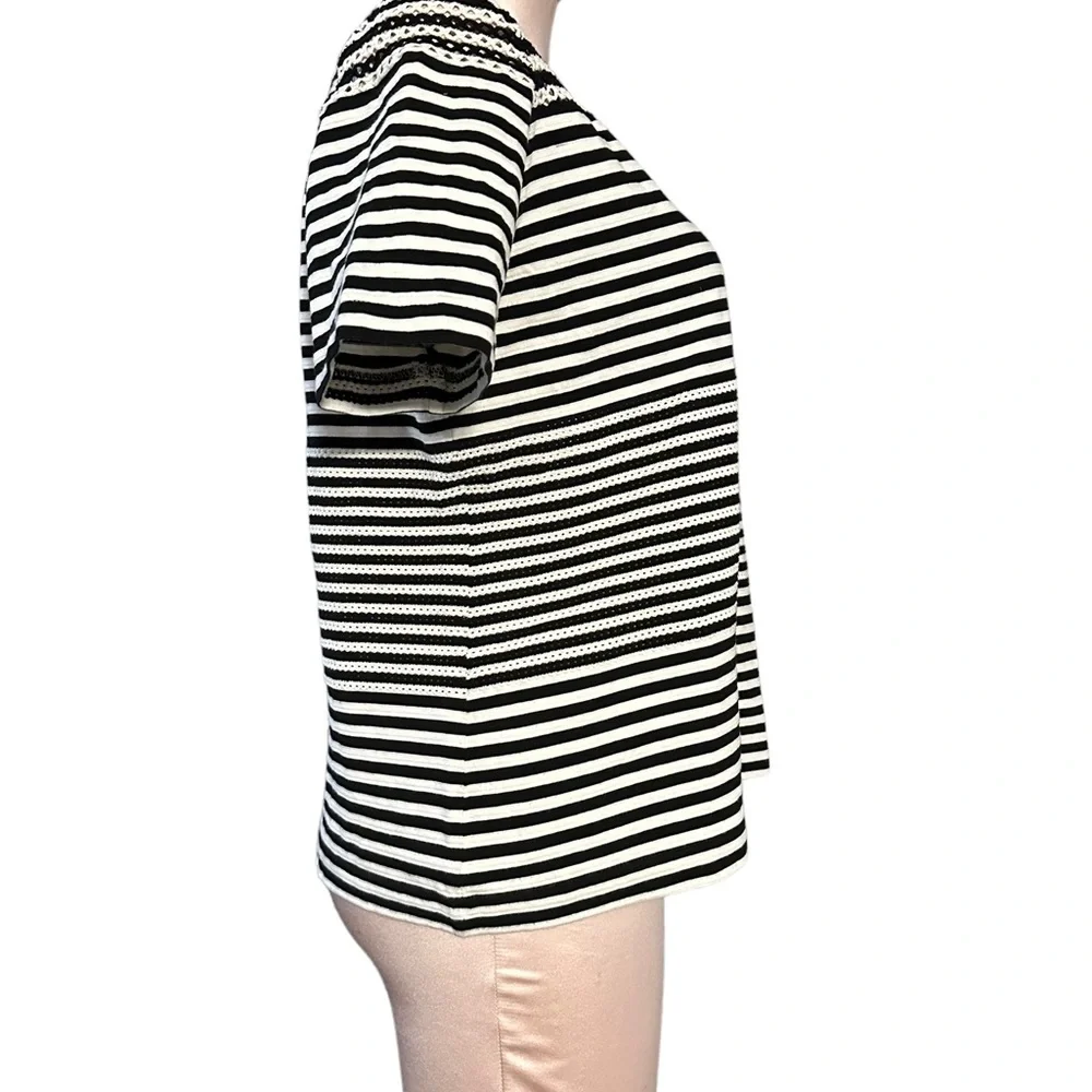 AKRIS Punto black and white striped top size 14. Beautiful see through detail - Picture 7 of 12